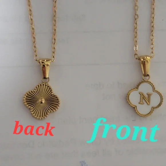 Gold Initial 'R' Clover Pendant Necklace - White & Gold - Picture 7 of 7